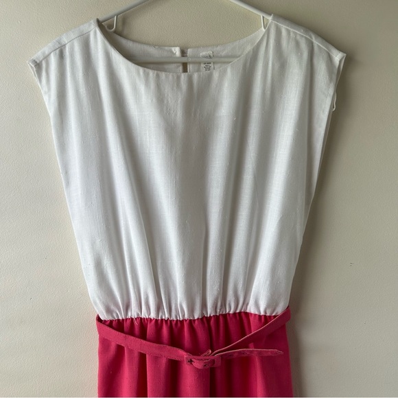 $5 FOR $25 | Vintage Barbiecore Sheath Modest Midi Dress Pink White 14 - Picture 2 of 13